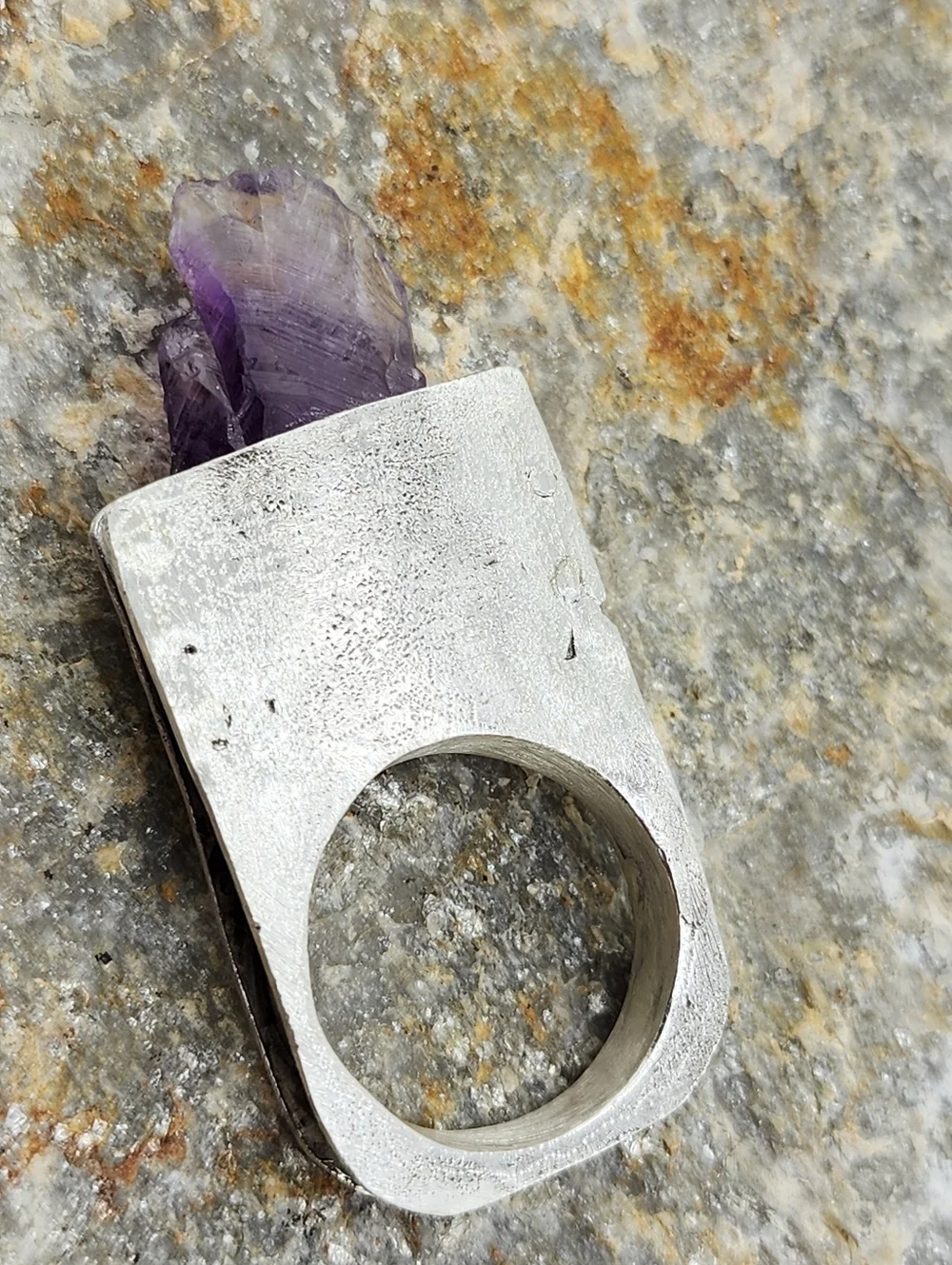 RAW AMETHYST STONE STATEMENT RING HANDMADE IN STERLING SILVER METAL SIZE 10